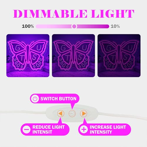Image of Olivia Neon Sign Dimmable Butterfly Neon Light Sign for Wall Decor Purple Birthday Gift Decorations Singer Music Neon Signs for Bedroom, Windows, Living Room