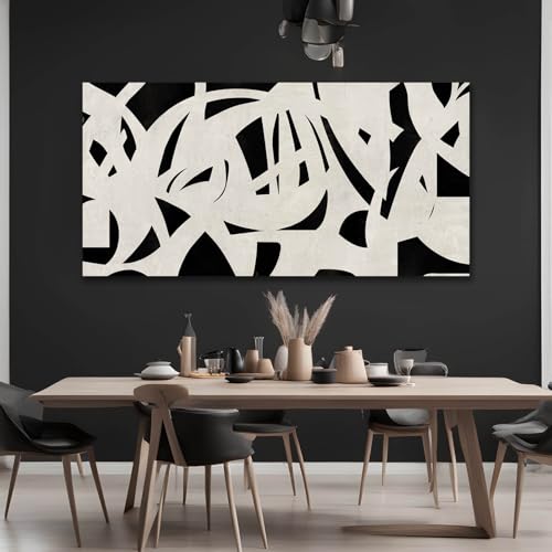 Image of Geometric Wall Art Mid Century Modern Decor Black and White Pictures for Walls Canvas Photo Poster for Living Room Home Dining Room 24x48 Inch