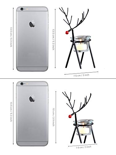 Tied Ribbons Christmas Reindeer Tealight Candle Holder | Black, Clear Glass | Metal Tealight Stands | Pack Of 2 | 5.3 X 3 Inch | Christmas Decoration For Home, Office #TOP4
