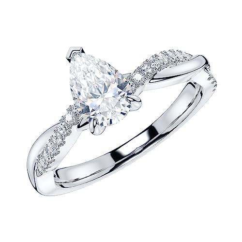 THELANDA Sterling Silver 4-Prong Petite Twisted Vine 0.8CT Teardrop Pear Shape Genuine Moissanite Engagement Ring Promise Bridal Ring