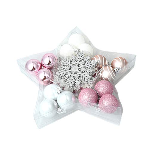 Amosfun Bolas de enfeite de Natal, 24 peças, texturizadas, prata, rosa, ornamentos diferentes, adorá