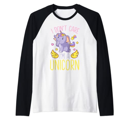 I Don't Care I'm A Unicorn - Cute Elephant Lover Gift Camiseta Manga Raglan