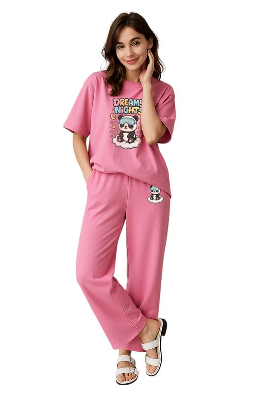 Image of My Swag Womens Cotton Night Suit | T-Shirt and Lower | Summer and Winter Sleepwear