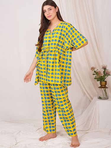 Image of Cotton Floral Printed 2 Piece Night Suit Top & Pajama Set for Women & Girls