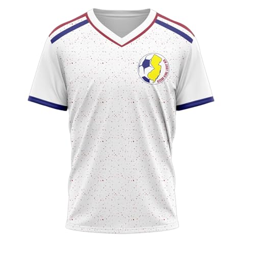 Custom Soccer Jersey for Men & Youth, V-Neck Collar, Breathable Fabric, Personalized Football Jerseys with Name, Logo and Numbers, Practice and Game Play, XL White/Red/Blue