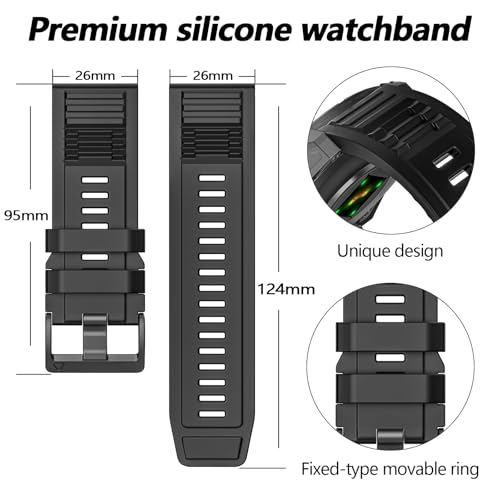 Image of 26mm Quickfit Silicone Watch Bands Compatible with Garmin Fenix 8 Pro /quatix 8 51mm /Fenix 7X /7X Pro /6X /6X Pro /5X /5X Plus /3 HR /Enduro 3 2 /Descent Mk3i 51mm /Mk2i /Tactix 8 /7 pro /epix Pro 51MM