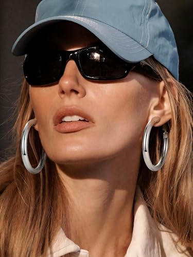 Image of Stainless Steel Chunky Hoop Earrings For Women, Minimalist and Chic, Black /Gold Plated, Round Hoops Earrings Hypoallergenic, Size: 30mm /40mm /60mm /80mm, Come with Box
