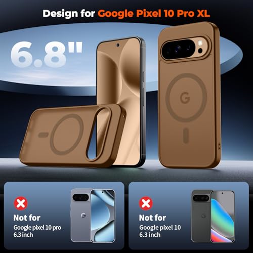 Image of SUPFINE Magnetic for Google Pixel 10 Pro XL Case with Screen Protector, (Built-in Magnets) ((Military Grade Drop Protection) Slim Translucent Shockproof Phone Case,Brown