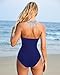 SUUKSESS Women Sexy Tummy Control One Piece Swimsuits Halter Push Up Monokini Bathing Suits (White Blue Striped, L)
