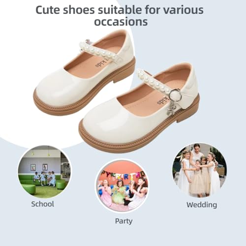 Little Girls Mary Jane Ballerina Ballet Flats for School Wedding Party - Pearl Strap Toddler Flower Girl Dress Shoes4