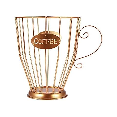 Capsule Storage Basket, 1 Piece Coffee Pod Holder Kitchen Counter Organizer Mug Iron Decoration Stand Metal Wire Cup for Coffee Capsules, Sugar, Fruit (Golden-L) Cover