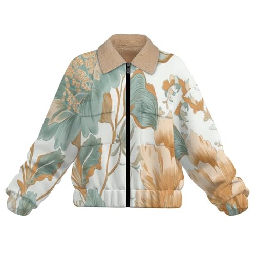 Chaqueta de peluche mujer abrigo invierno sherpa cremallera bolsillos flores 5