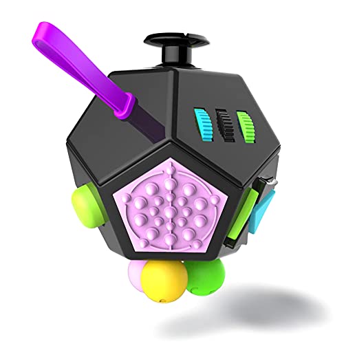 Yomiie Dodecagon Fidget Toys, 12 Sides Dodecagon Fidget Dice for Kids and Adults Relieves Stress and Anxiety Depression Anti, Finger Cube Toys for ADHD, ADD, OCD, Autism (Black)