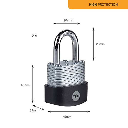 Image of YALE Y125B /40 /122 /3-3 Pack of Laminated Steel Padlocks (40mm) - Outdoor Hardened Steel Shackle Locks for Shed, Gate, Chain - Keyed Alike - HIGH Security - Multipack