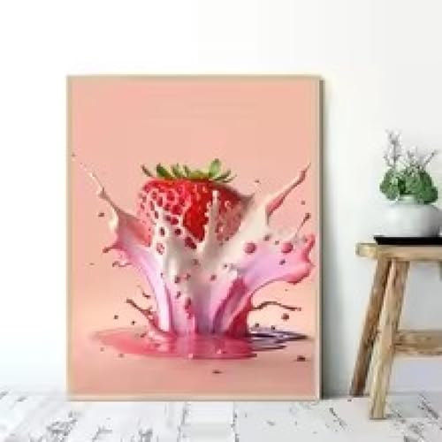 Tableau deco cuisine affiche fraise toile cadre peinture murale salon 60x80