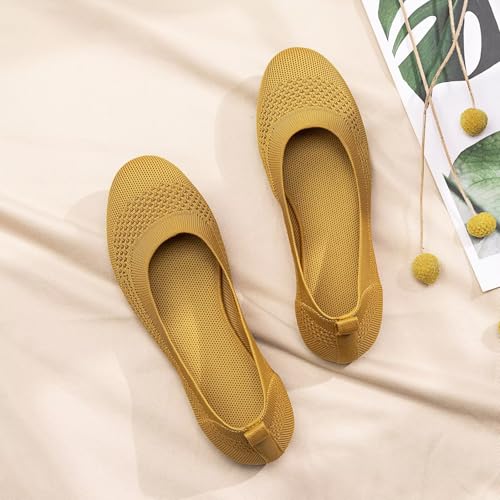 Image of Frank Mully Women's Ballet Flats Round Toe Walking Flats Slip On Work Shoes Knitted Flats Shoes for Woman Soft Lightweight