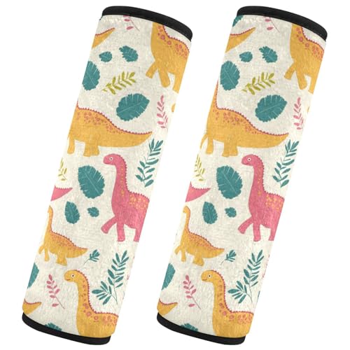 Seat Belt Covers 2 Pack Yellow Pink Dinosaurs Car Seat Strap Covers Super Soft Green Leaves Car Seat Neck Cover for Boys Girls Adults Babies S