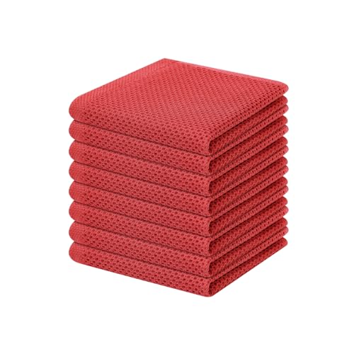 Image of Homaxy 100% Cotton Waffle Weave Kitchen Dish Cloths, Ultra Soft Absorbent Quick Drying Dish Towels, 12 x 12 Inches, 8-Pack, Brick Red