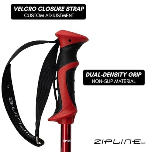 Zipline Blurr 16.0 Graphite Composite Downhill Ski Poles - Lightweight, Freeride All-Mountain, Vibration Dampening (Fire Engine Red, 48" in./122 cm)