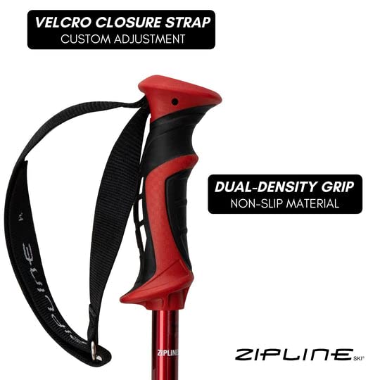 Zipline Blurr 16.0 Graphite Composite Downhill Ski Poles - Lightweight, Freeride All-Mountain, Vibration Dampening, Choice of Gold Medalist David Wise (Fire Engine Red, 44