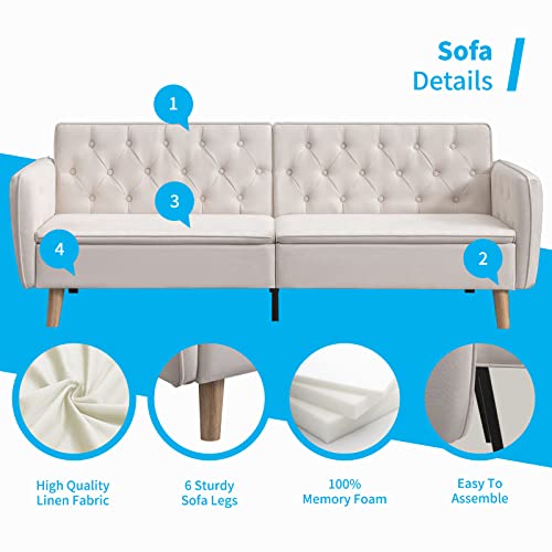Mjkone Convertible Futon Sofa Bed, Loveseat Sleeper Couch With Adjustable Backrest,Memory Foam Futon Couches,Fold Out Couch Sofa Bed For Compact Living Spaces(Beige) #TOP5