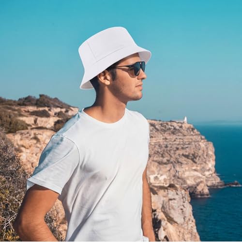 Image of 36 /24 /12 Pcs Bucket Hats for Men Women Bulk Cotton Fishing Cap UV Protection Beach Foldable Solid Color Sun Cap