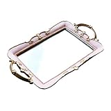roomfitters Decorative Mirrored Vanity Tray, Makeup Jewelry Bathroom Organizer 13.5 x 8.3 inch - Antique Baby Pink with Gold Painted Handles
