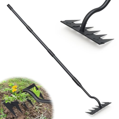 Manual Weeder Tool with 6 Tines and 55-Inch Handle