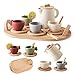 Tea Party Set for Kids, Wooden Tea Set for Little Girls and Boys, Kids Play Kitchen Accessories Toy Dishwasher Safe Tea Set for Toddler, Pretend Play Toddler Tea Set 3-5 Ideal Christmas Birthday Gift