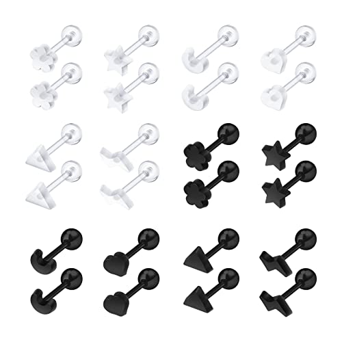 24Pcs Plastic Earrings For Sensitive Ears Silicone Medical Clear Tragus Cartilage Daith Studs Retainers for Women 16G