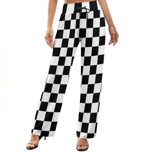 Square Checkered Flag Women's High Waist Print Wide Leg