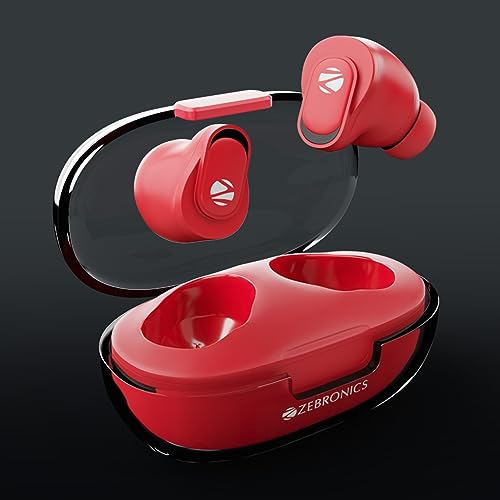 Image of Zebronics Zeb-Sound Bomb N2 TWS Earbuds with 50ms Low Latency Gaming, ENC, Voice Assistant, Flash Connect, Splash Proof, BT v5.2, up to 12H Backup, Call Function and Type C (Red)