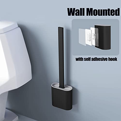 Feicuan Toilet Brush with Holder - Silicone Toilet Brush Flooring/Wall Mounted Detachable Rubber Flexible Bristles Long Plastic Handle Deep Cleaner Anti-drip Quick Drying for Toilet Bathroom, Black - Image 4