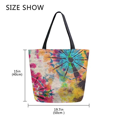 Image of Tie Dye Canvas Tote Grocery Bag Shoulder Casual Book Bag Large for Women Teachers, Retro Cotton Bag Shopping Purse Handbag Reusable Multipurpose Use