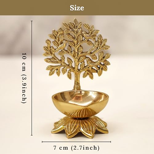 Image of Behoma 100% Pure Brass Kalpavriksha Diya for Puja - Set of 2 | Religious Deepak for Mandir, Temple, Office & Home Decoration | Handcrafted Life Tree Diya for Pooja Room & Housewarming Gift