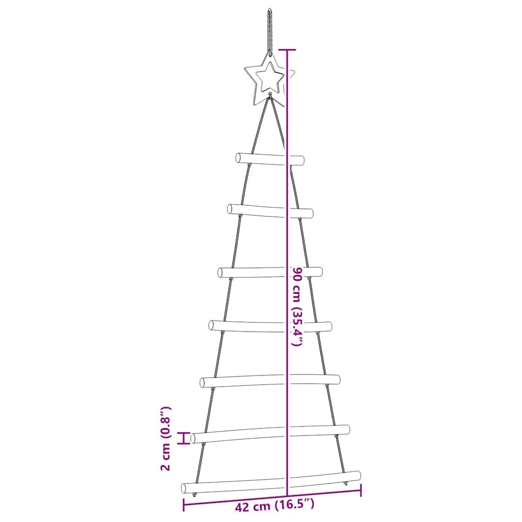 Lot de 2 arbres de Noël à suspendre en bois naturel avec étoiles en dentelle - 42 x 90 cm - Pour salon, couloir, fenêtre, balcon et décoration de Noël festive avec boules et guirlande lumineuse
