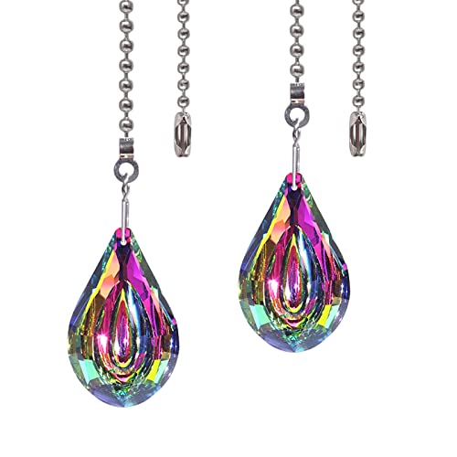 Image of 2pcs Crystal Prisms Light Fixtures Ceiling with Pull Chain Pendant Connectors Pack of 2