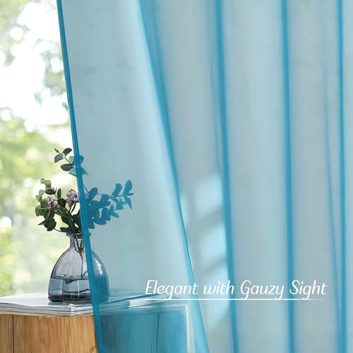 Image of NICETOWN Sheer Window Curtains Sweep to Floor, Grommet Airy and Breathable Soft Voile Sheer Drapes with Light Filtering for Living Room /Bedroom, Teal, W54 x L108, 2 Panels