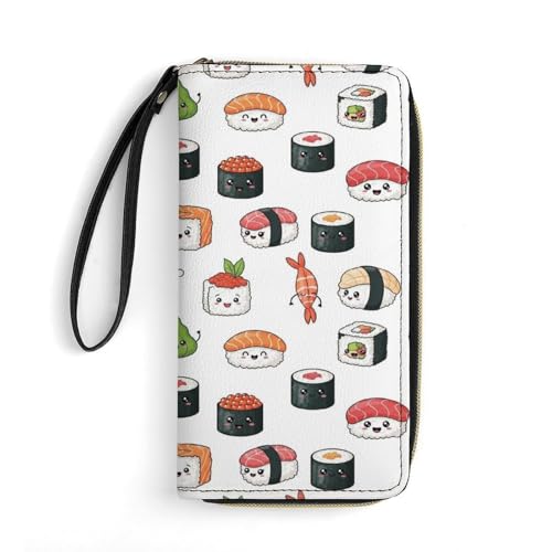 SEBNATAL Unisex Compact Kawaii Food Theme Japanese Sushi Wallets for Work Travel Outdoor Accessories, Blocking Zip Credit Cards Holder, Long Purse with Smooth Zipper
