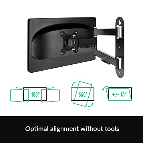 ARCTIC W1C - Wall Mount with Retractable Folding Arm, Wall Space-Saving Attachment, up to 43"; 49" Ultrawide, up to 18 kg (39.6 lbs), Cable Managment, Simple Installation - Black - Image 3