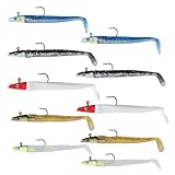 10Pcs Soft Fishing Lures Sea Fishing Lure, 11cm 10g Silicone Baits Predator Fishing Hook Jig Head Artificial 3d Eyes T Paddle Tail Swimbaits for Freshwater Saltwater Sea Bass sand eel pollock Mackerel