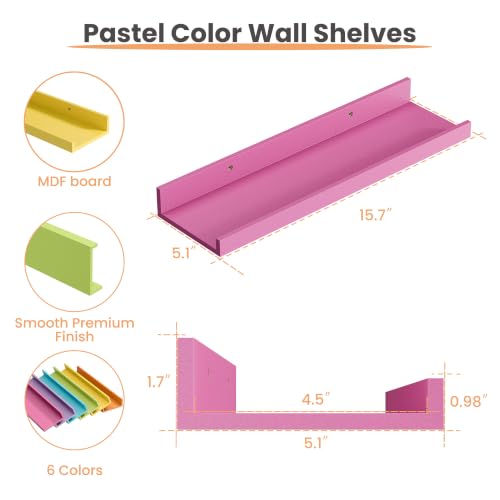 Image of upsimples Floating Shelves for Wall Decor Storage, Multicolor, 6Pcs, 15.7''