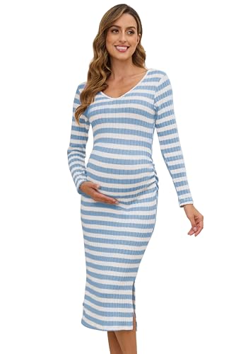 Long Sleeve Maternity Sweater Dress for Fall Winter Baby Shower & Photoshoot - Women's Pregnancy Maternity Dresses