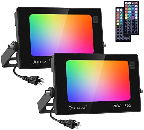 Onforu 2 Pack RGB LED Flood Light Outdoor 160W Equivalent, DIY Color Changing Stage Lights with Remote, IP66 Uplights Indoor, Landscape Floor Spotlights, Outdoor Uplighting for Party Wall Wash, Timing