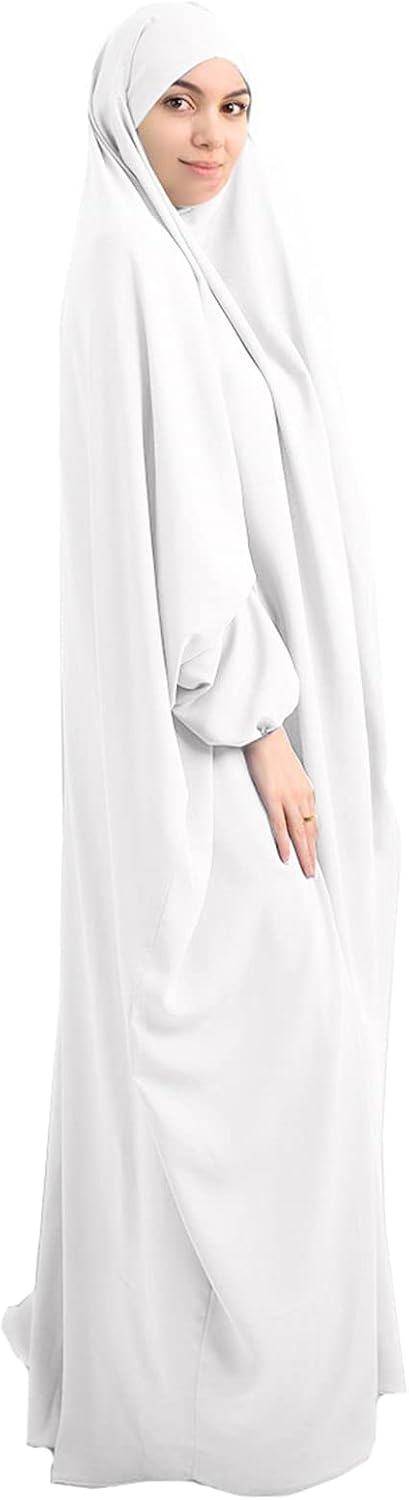 XINNI Women Muslim One-piece Loose Full Cover Long Dress One-size Overall Hijab Thobe Hooded Dress