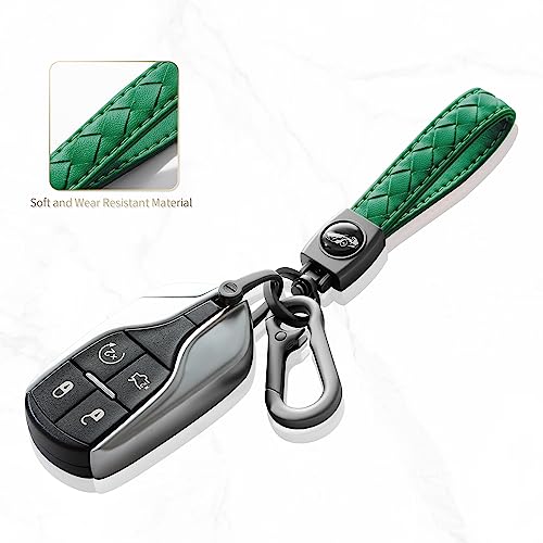 Image of Gkeygo Carabiner Keychain, Universal Heavy Duty Woven Handmade Leather Key Chain, Car Fob Key Keychains with 360 Degree Rotatable Snap Swivel and Anti-Lost D-Ring for Men and Women, Gunmetal - Green
