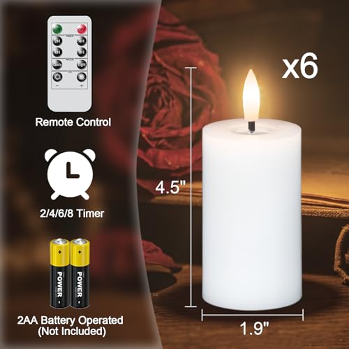 Image of Mirror Surface Votive Candles Battery Operated with Remote Timer, 6pcs Real Wax LED Votive Candle Realistic Flickering for Wreaths Memorial Lantern Φ 2 inch H 4.5 inch White