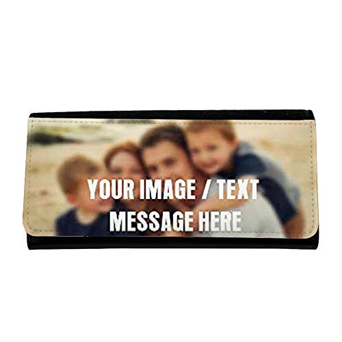 Image of Personalised with Your own Image/Text/Message Themed Pink/Black Coloured Large Leather Purse Mother’s Day/Birthday Present. (Black)