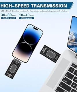 USB Stick 128GB,Flash Drive for iPhone 6/7/8/11/12/13/14/X/XR - 4 in 1 Photo Memory Stick External Storage Pen Drive Compatible for IOS/Android/Tablet/PC and Devices (Black, 128G)