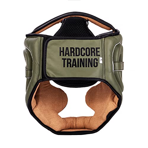 Foto von Hardcore Training MMA Headgear Classic Kopfschutz Khaki Schwarz Boxen Muay Thai Kampfsport Boxtraining Kickboxen Sparring Taekwondo Leder Kampfkunst Karate Khaki One Size